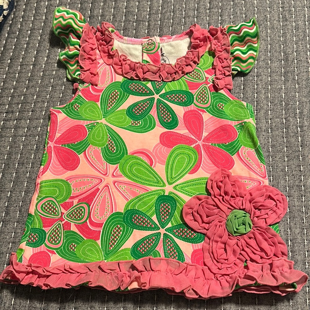 Mudpie super cute pink/green floral dress. Size 12-18mths**summer**